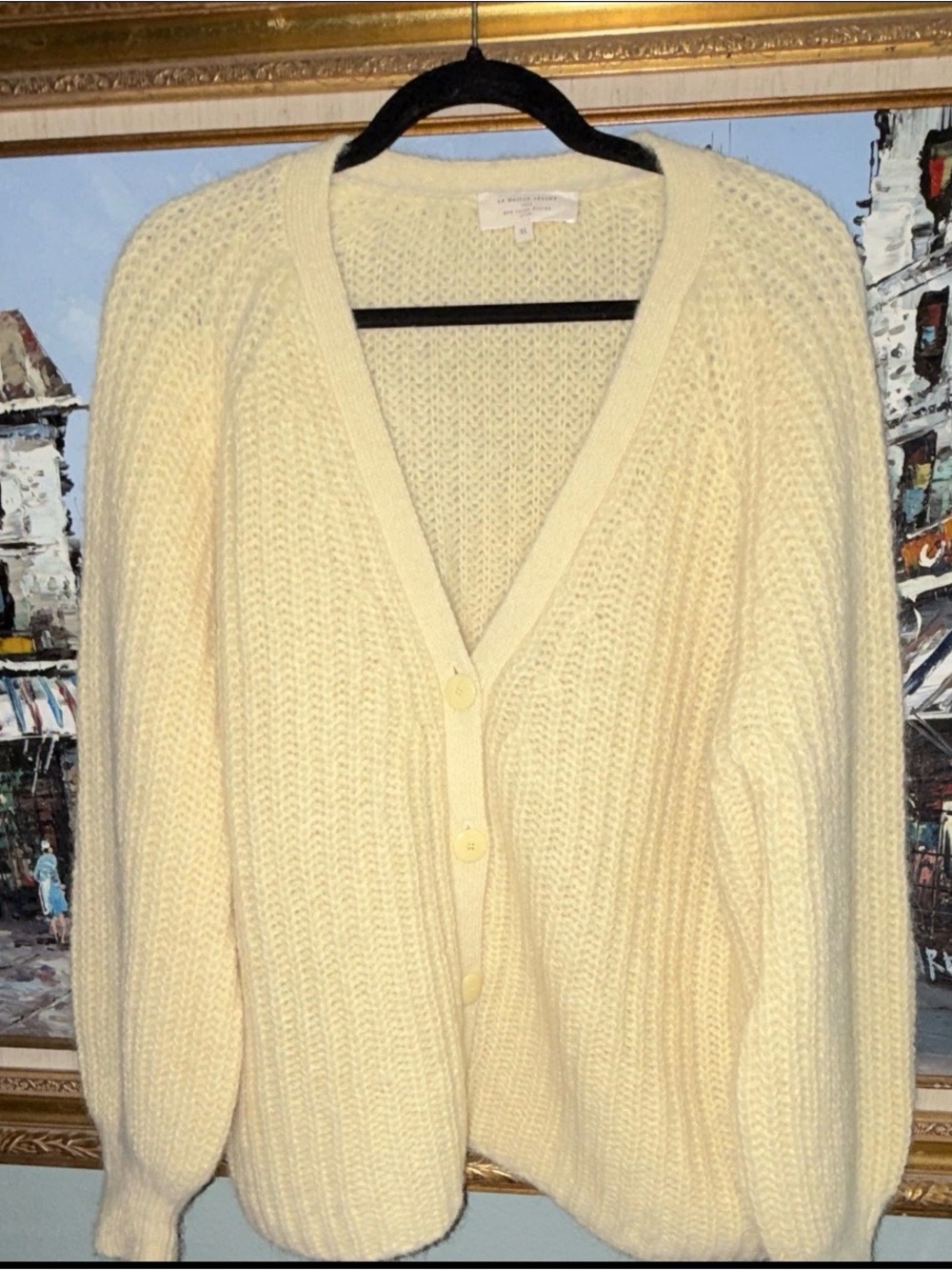 Sezane Cream Chunky V-Neck Button Cardigan